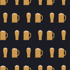 Glass of beer seamless pattern in art deco style. Alcohol drink icon in style of the 1920s-1930s. Golden icon of cocktails. Vintage design for print on wrapping paper, wallpaper. Vector illustration