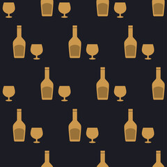 Glass of brandy seamless pattern in art deco style. Alcohol drink glasses and bottle in style of the 1920s-1930s. Vintage design for print on wrapping paper, wallpaper, fabric. Vector illustration