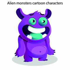 Alien monsters icons funny cartoon characters