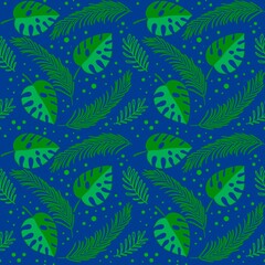 Endless texture with seamless pattern of decorative tropical leaves. Printing on fabric, textiles, paper, scrapbooking, envelopes and backgrounds for websites, phones and web pages