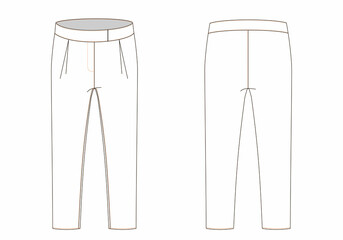 technical sketch of trousers with high waist and slightly tapered bottom