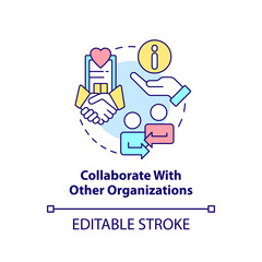 Collaborate with other organizations concept icon. Improving quality of healthcare abstract idea thin line illustration. Isolated outline drawing. Editable stroke. Arial, Myriad Pro-Bold fonts used