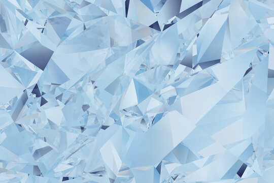 Blue reflection crystal polygon geometric background 3d visualization. Cold broken ice winter pattern texture