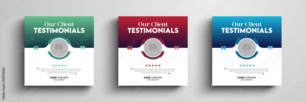 Wall mural client testimonials or customer feedback social media post web banner template