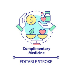 Complimentary medicine concept icon. Non-mainstream healthcare approach abstract idea thin line illustration. Isolated outline drawing. Editable stroke. Arial, Myriad Pro-Bold fonts used