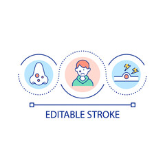 Pimples on teenager face loop concept icon. Skin problem abstract idea thin line illustration. Controlling acne breakouts. Hormone changes. Isolated outline drawing. Editable stroke. Arial font used