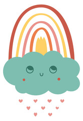 Fototapeta premium Cute cloud with rainbow. Love rain kid print