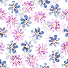 Seamless watercolor pattern of decorative flowers.
