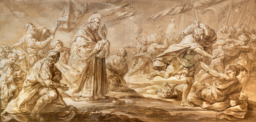 VALENCIA, SPAIN - FEBRUAR 14, 2022: The painting of expulsion of the Moors in  Capilla del Santo...