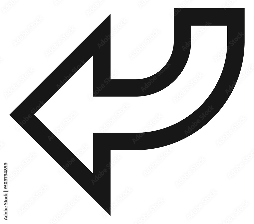 Poster return icon. black line left arrow symbol
