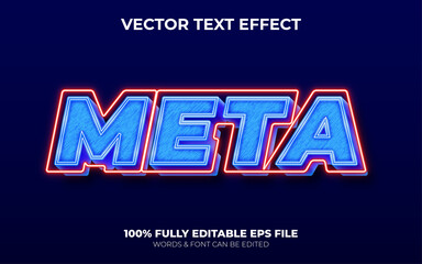 Editable 3d Vector Text Effect Blue Metaverse with Red Neon Light Color