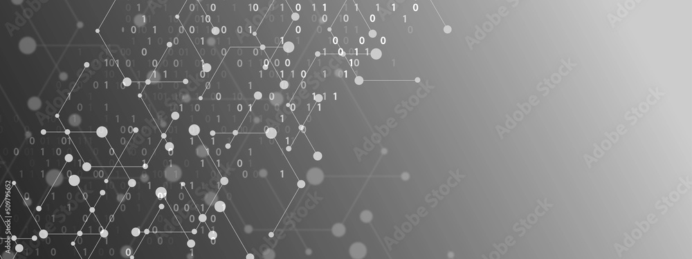 Poster vector halftone information background frame. computer technology design. texture of hexagons, circl
