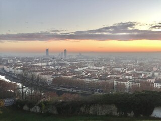 Fototapeta na wymiar Sunrise on Lyon CBD, France