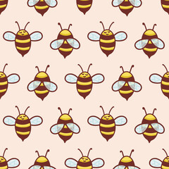 Cute Honey Bees Front and Back Vector Seamless Pattern