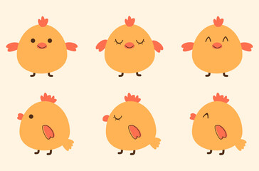 Set of Easter chick cartoons on yellow background vector illustration. Cute childish print