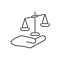 Scales in hand line icon, Scales editable stroke outline icon, high quality vector symbol for mobile app.