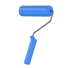 Paint roller with blue handle, painting tool isolated on white background, construction clip art. 3D rendering 3D illustration