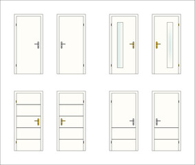 8 doors, white, with glass, brass and metal door fittings, vector