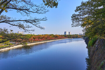 Osaka Castle Park at Autumn Sunset