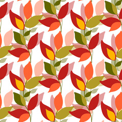 Seamless autumn pattern of bright autumn leaves in red, yellow and orange colors.Print on fabric and paper.