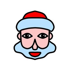 A simple illustration of Santa Claus. The face of Santa Claus. Icon, sticker with the image of the snow grandfather.