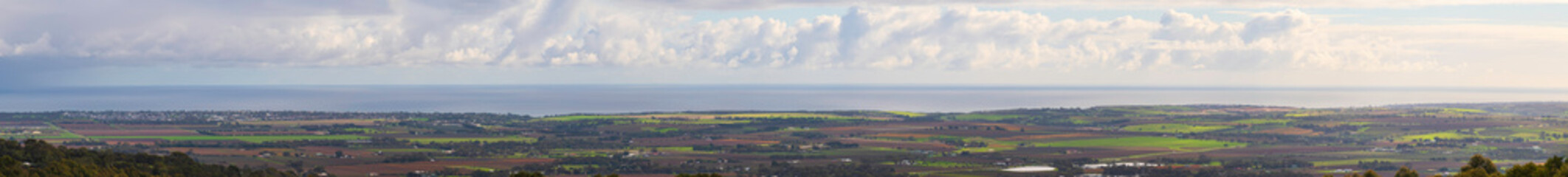 Spectacular panoramic view of McLaren Vale from Willunga Hill Lookout, South Australia