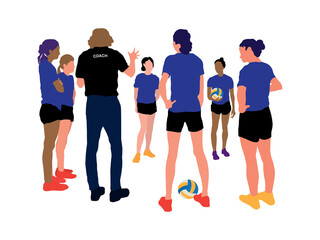 Girls Volleyball Team with Coach in illustration graphic vector