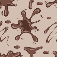 Seamless pattern with chocolate drops and blots. Suitable for textile, fabric, wallpaper, wrapping. Hand drawn vector illustration