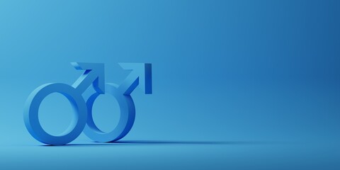 3D render of male symbols on blue background