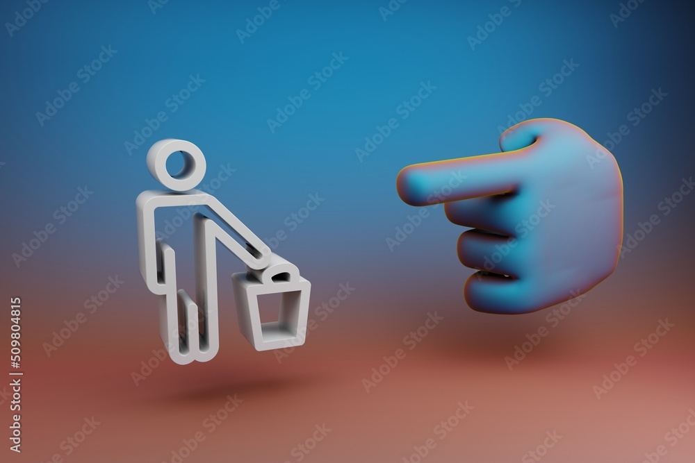 Leinwandbilder Beautiful illustrations abstract Hand index finger points to Recycle symbol icon on a multicolor bright background. 3d rendering illustration. Background pattern for design.