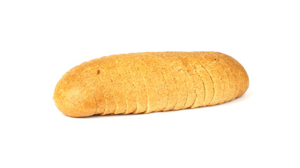 sliced loaf of bread on white background