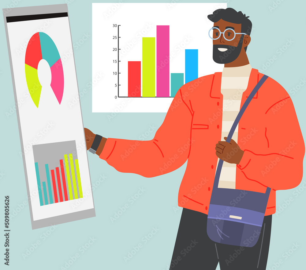 Aufkleber man studies financial business statistics report on computer. business data analysis, financial rese