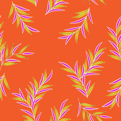 Fototapeta na wymiar Botanical vector seamless pattern. Floral elements, branches and leaves elegance illustration. Jungle grass fashion print for fabric