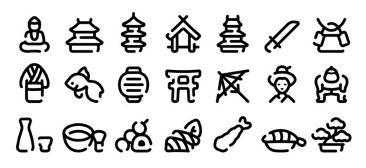 Japanese traditional culture icon set (Soft bold line version)