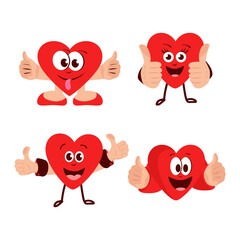 A set of hearts. Thumbs up gesture, okay. Vector