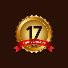 17years anniversary logo with ribbon, golden Anniversary for booklet, leaflet, magazine, brochure poster, banner, web, invitation or greeting card. Vector illustrations.