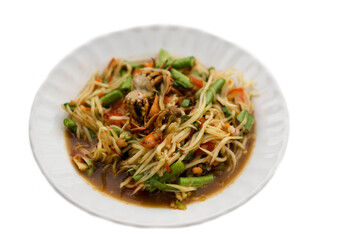 Selective focus on Thai papaya salad or 