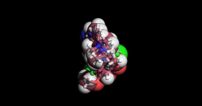 Infigratinib, anticancer drug, 3D molecule, spinning 4K