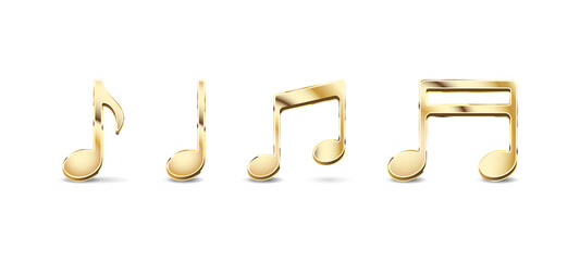 Vector realistic golden 3d musical notes icons