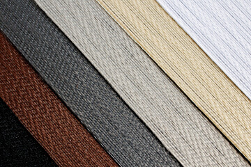 Catalog of different shades of fabric colors. Variety of color of dense fabric. Color palette