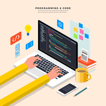 Isometric Design Concept Programmer And Coding