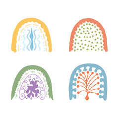 Fototapeta premium Four different and colorful rainbows for print. Hand Drawn. Freehand drawing. Doodle. Sketch. 