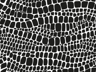Vector seamless black and white pattern of snake and crocodile skin on an isolated white background. Stock texture of the animal. Fashion design, print on fabric wallpaper, website template design. © Lapalovee