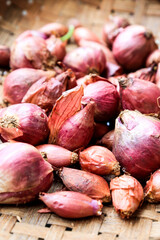 A view of several shallots. shallot put together as spices cooking.