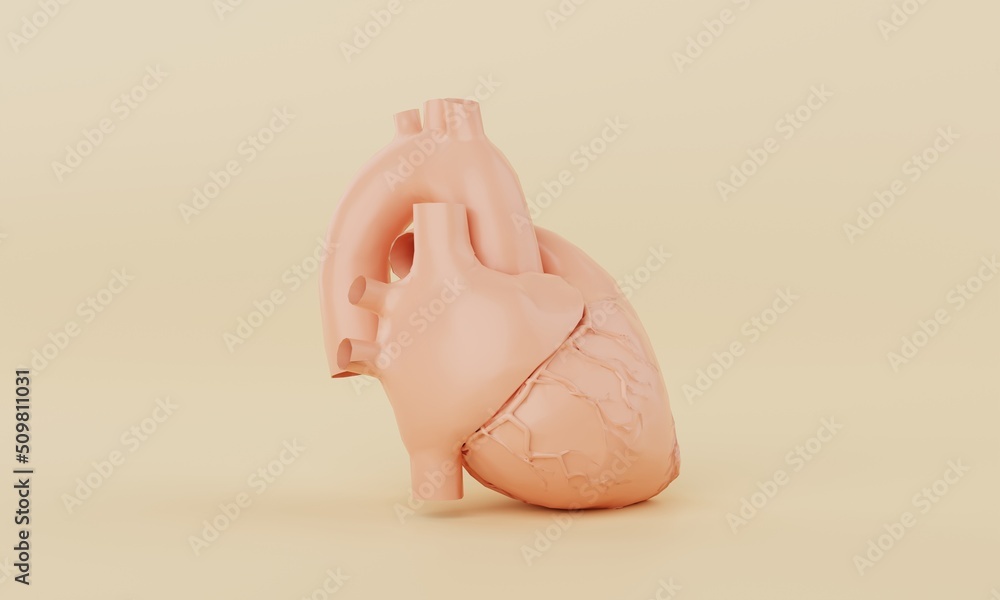Poster orange simple heart model on yellow background. medical science healthcare and abstract object conce