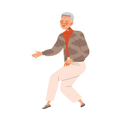 Senior Man Character Practicing Tai Chi and Qigong Exercise as Internal Chinese Martial Art Vector Illustration