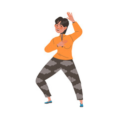 Man Character Practicing Tai Chi and Qigong Exercise as Internal Chinese Martial Art Vector Illustration
