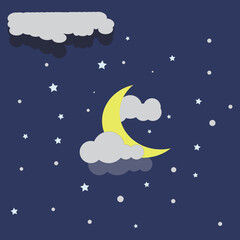Obraz na płótnie Canvas Night background with cloud moon and stars Free Vector