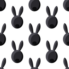 Black rabbit with long ears on a white background. Seamless cute pattern with animals for decorative fabrics. 