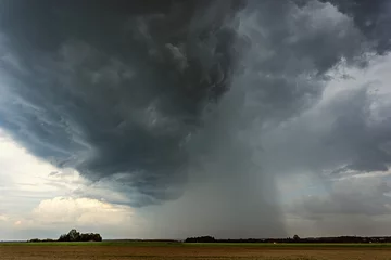 Deurstickers Storm clouds over field, downburst of rain, dangerous storm © lukjonis